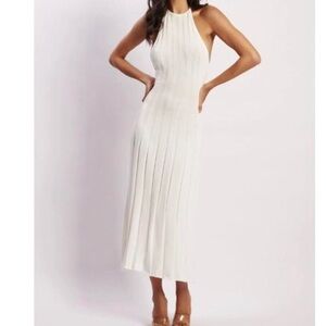 Meshki Adrienne Halter Neck Midi Dress - White Elegant
